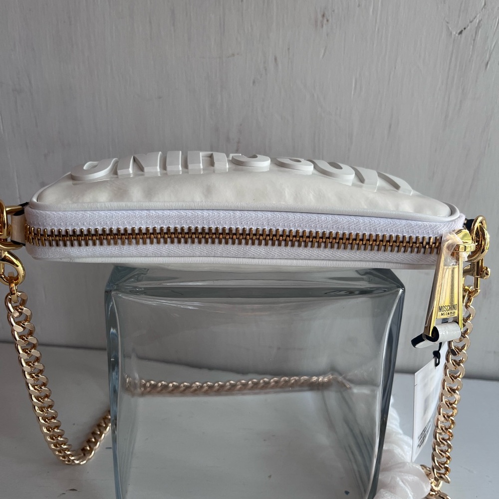 MOSCHINO Patent Leather Logo Shoulder Bag White - Picture 7 of 14